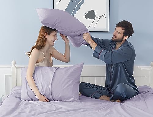Pillow Cases, King Size Cotton Percale Weave Pillowcases, Pre-Shrunk Breathable and Hypoallergenic Pillowcases, Set of 2 (2 Piece King 20 Inch x 40 Inch, Light Purple)