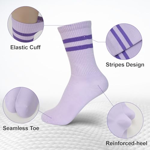 Womens Striped Crew Socks Cute Casual Cozy Cotton Socks for Women 4Pairs Size 5-94