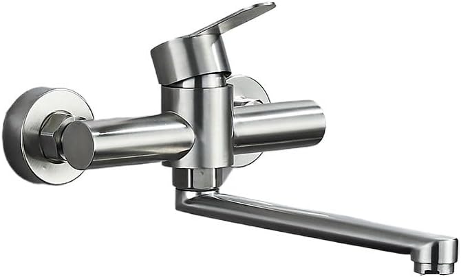 Brushed Nickel Wall-Mounted Kitchen Faucet - 360° Rotating Spout Single Handle Hot-Cold Mixer Tap for Sink & Basin Use(Brushed Nickel)