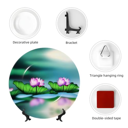 Platos decorativos de loto grabados con soporte de exhibición para manualidades finas 5