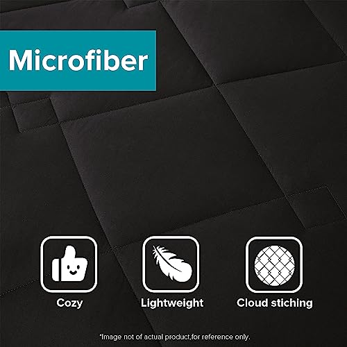 Image of Comfort Spaces Vixie 3 Piece Comforter Set All Season Reversible Goose Down Alternative Stitched Geometrical Pattern Bedding, Full /Queen, Black /Grey