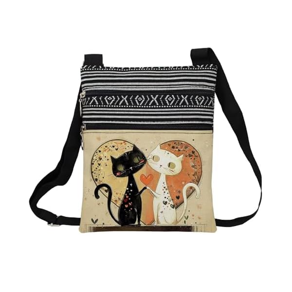Cat Pattern Crossbody Handbag with Zipper Floral Kitten Kitty Aesthetic Present for Cat Lovers Woman