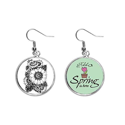 Pendientes de flores de sorgo negro y blanco con colgante decorativo de temporada