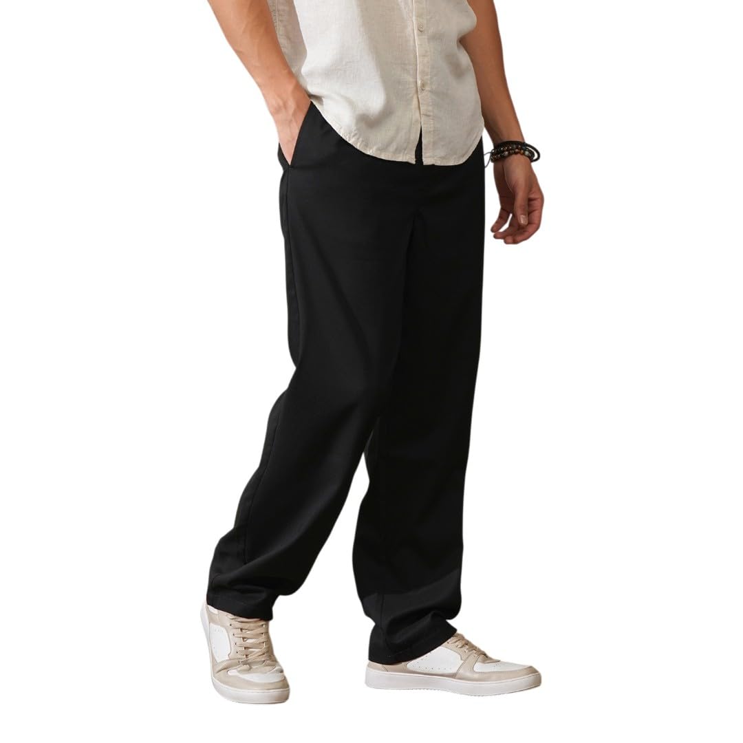 Men's Lycra-Blend Trousers | Solid | Loose Fit-image-46