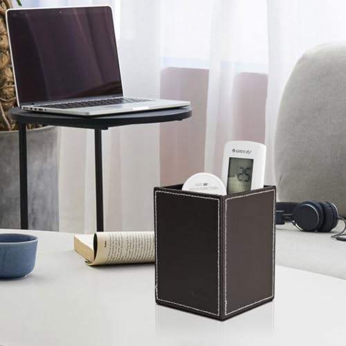 Image of Pen Pencil Holder Cup Container PU Leather Desk Organizer Stand Decor Brush Scissor Holder Decoration Office Desk Home School