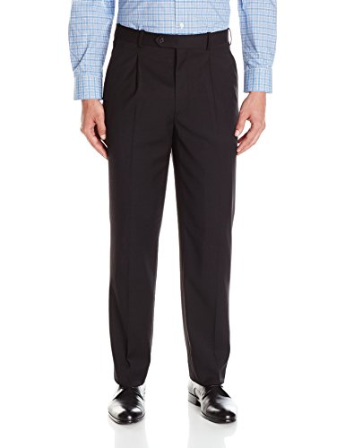 Adolfo Men's Portly Flat Front Micro Tech Suit Pant, Solid Black, 40W x 30L