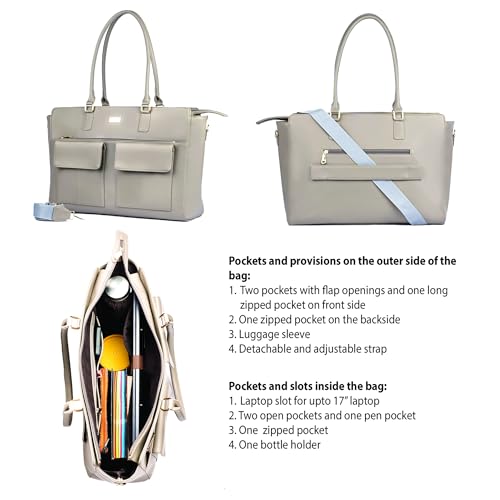 Image of Strokes by Namrata Mehta Oversized Tote Bag for 17 inch Laptop | Trolley Sleeve and Detachable Strap | Large Tote Bags for Women for Office Use, Work | 8 Pockets and Bottle Holder