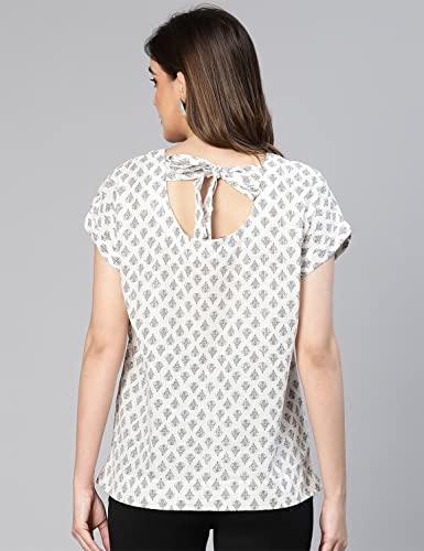 Image of oxolloxo Women Aztac Print Casual Back Tie Knot Detail Cotton Top