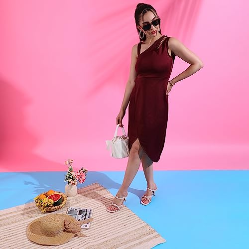 Image of PINACOLADA Women's Solid Dress for Casual Wear | Regular Sleeve | Quality Stretchable Fabric | Dress Crafted with Enhanced Stretch and Comfort Fit for Everyday Wear
