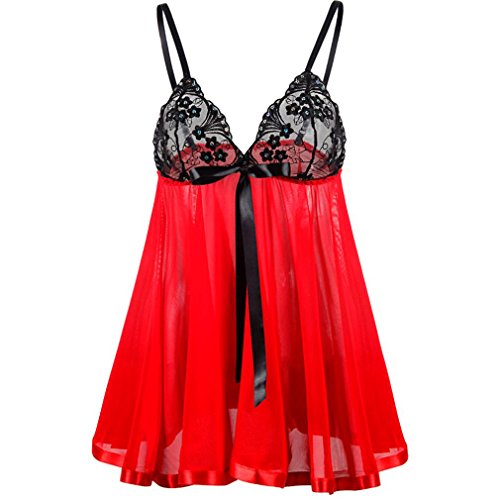 Angelof Lingerie Porte Jarretelle Femmes Nuisette Grande Taille Fille Dentelle Lingerie sous-VêTements Corset Imprimer Pyjamas VêTements Robe (3XL, Noir)