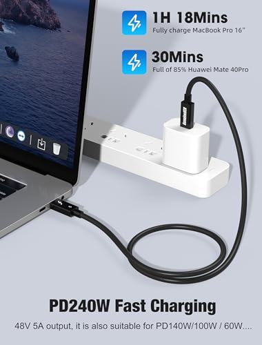 Image of Thunderbolt 5 Cable - 80Gbps, 16K@30Hz, Dual 8K@60Hz. 4K@120Hz, 240W PD Fast Charging (48V /5A), Intel Certified E-Marker, Compatible with MacBook, Windows, & Thunderbolt Devices | 1 Meter
