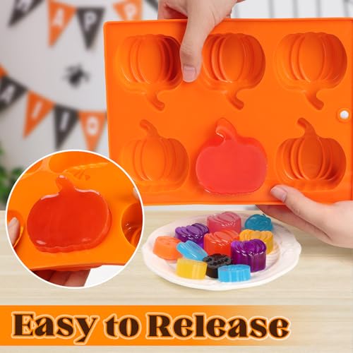 Image of 2 Pcs Pumpkin Silicone Molds, Halloween Pumpkin Chocolate Molds, Fall Pumpkin Candy Mold for DIY Cake, Chocolate, Candy, Jelly, Wax Melt, Ice Cubes (6 Cavity)