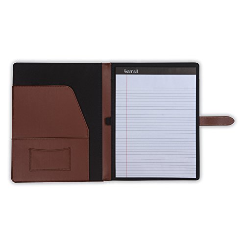 Image of Samsill Contrast Stitch Leather Padfolio and Business Portfolio for Men and Women, Resume /Document Organizer with Writing Pad and Strap Closure, Tan (71746)