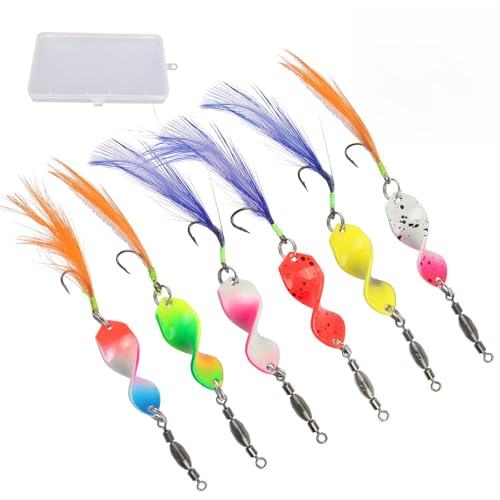 JINXIAN Set di 6 Esche Artificiali Spinning con Rolling Swivels Spoon Trout Area Colore Spoon Trota Resistenti All'usura Pesca Trota Lago per Spigole Trote Pesce Persico Salmoni Lucci e Granchi