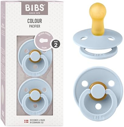 BIBS Colour Soother 2-Pack, BPA Free Dummy Pacifier, Round Nipple. Natural Rubber Latex, Size 2 (6-18 Months), Coral/Ruby
