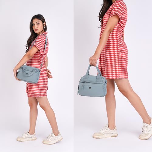 Image of TS WITH TECHSUN Small Women Crossbody Sling Bag Handbag for Travel Office Use, Water Resistant Nylon Shoulder Purse, Adjustable Strap Multipocket Organizer (25(L) X 19(H) X 9(W) CM)