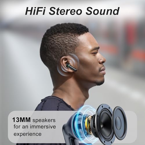 Wireless Earbuds, Bluetooth 5.3 Headphones with HiFi Stereo Sound, 40H Playtime with LED Power Display Charging Case, IPX7 Waterproof in-Ear Earphone with Mic for Phone Computer Laptop,Black - Image 5
