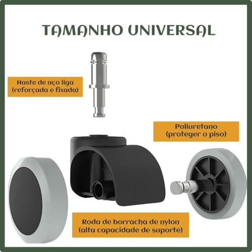Rodízio Kit 5 Rodinhas Cadeira Escritório Silicone Antirisco