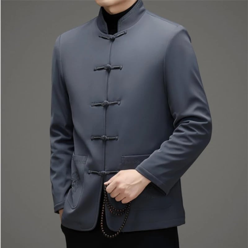 Generic Tang Suit Jacket For Men Add Pile Thickening Men Traditional Chinese Zhongshan Dial Buckle Cotton-Padded Coat3