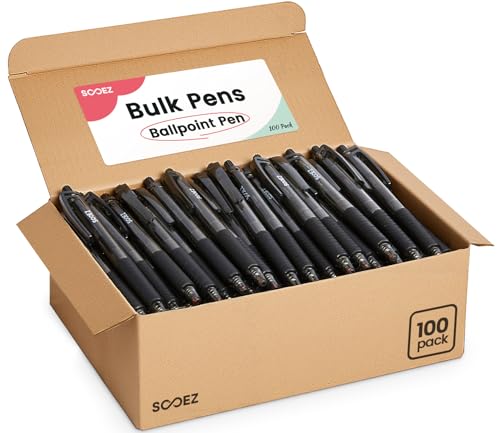 Image of Sooez 100 Pack Bulk Pens Ballpoint, Smooth Writing Pens with Soft Grip