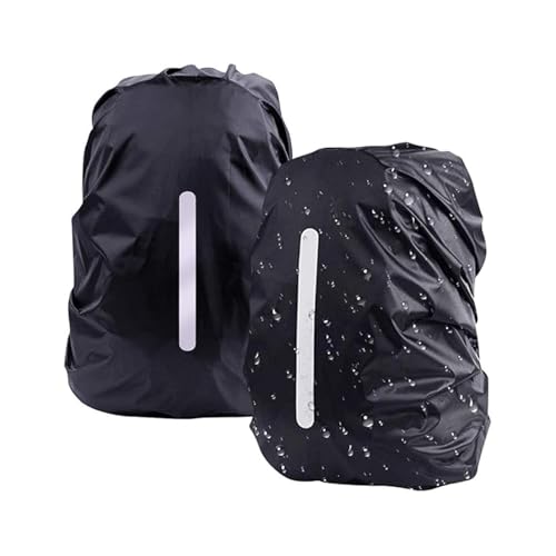 LHatrance 2Pcs Waterproof Rain Cover for Backpack, Reflective Rainproof Protector for Anti-dust and Anti-Theft for Outdoor, Cycling, Camping, Hiking, Black (Medium (30-40L))