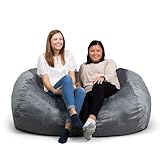 Big Joe Fuf XXL Foam Filled Bean Bag Chair with Removable Cover, Gray Plush, Soft Polyester, 6 feet Giant