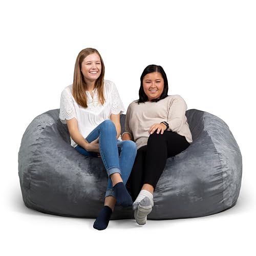 Big Joe Fuf 7Ft Giant Foam Bean Bag Chair, Oversized Couch with Removable Cover for Kids, Teens, Adults, Gray Plush, Soft Polyester, 7 Foot