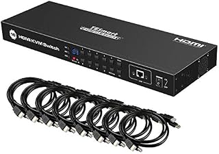 TESmart 16 Port HDMI KVM Switch 4K@30Hz Ultra HD | 16x1 KVM Switcher 16 PC 1 Monitor Support IR Remote Control, Auto Scan, RS-232&LAN Control with Extra USB 2.0 Port and 8x1.5m KVM Cables-Matte Black