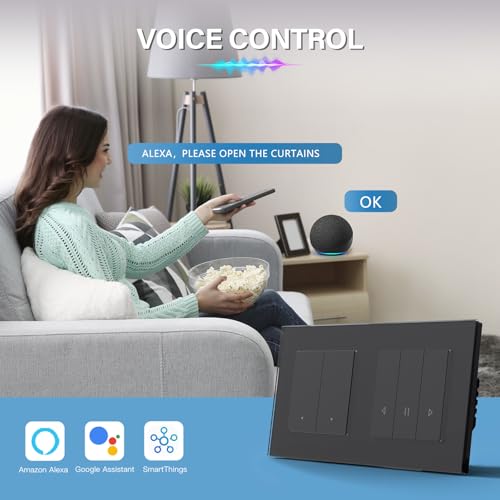BSEED WIFI 2 Fach 1 Weg Lichtschalter mit Smart Vorhang Schalter Fernbedienung Compatibel mit Google Home und Alexa Neutrale Leitung Ben&ouml;tigt, Schwarz
