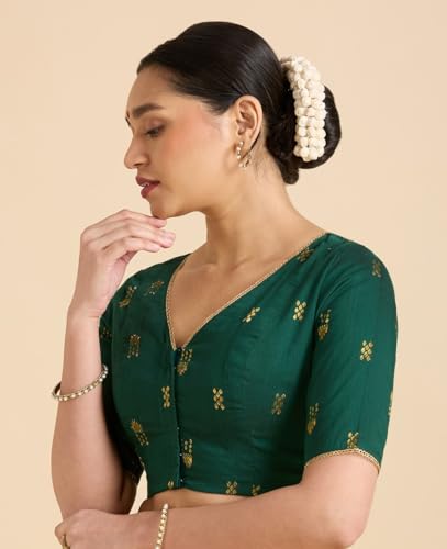 Image of Studio Shringaar Women's Handloom Cotton Silk Readymade Saree Blouse
