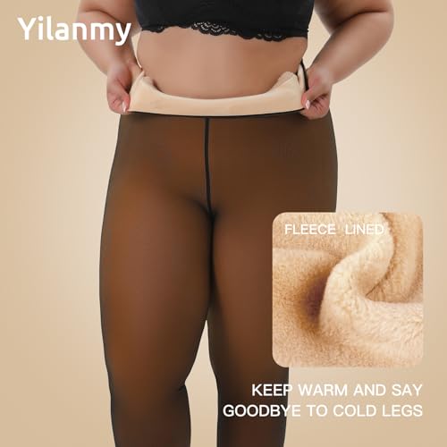 Yilanmy Fleece Lined Tights Plus Size Fake Translucent Winter Warm Leggings for Women Control Top Thick Thermal Pantyhose2