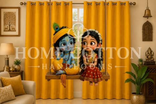 Image of Radha Krishna Digital Print Eyelet Curtain| 9Ft 1pc| Home Temple Decor