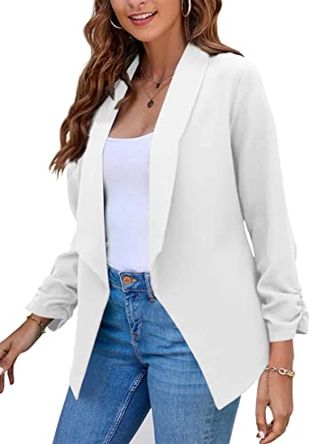 Image of YMING Womens Open Front Work Blazer Business Long Sleeve Jackets Solid Color Office Short Cardigans