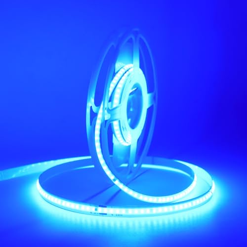 Wisada Anschluss 220-240V LED Band Selbstklebend, 240LEDs/M FCOB LED Streifen, Schnitt alle 10cm，Superhell Flexibler COB Lichtband für Weihnachten, Innendekoration und Beleuchtung(15m, Blau)