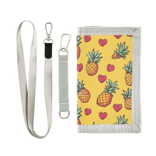 siphylline Pineapple Anime trifold holder with money clip for birthday gift cool holder with money clip with lanyard