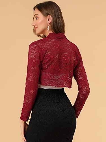 Image of Allegra K Women's Elegant Crop Cardigan Sheer Floral Lace Bolero Shrug Top
