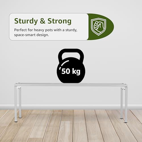 Image of Amazon Brand - Solimo Metal Plant Stand (Set of 4, White) - Powder-Coated Iron, Heavy-Duty, Corrosion-Resistant, Indoor & Outdoor Use, 20x60x20 cm, Holds up to 50 kg