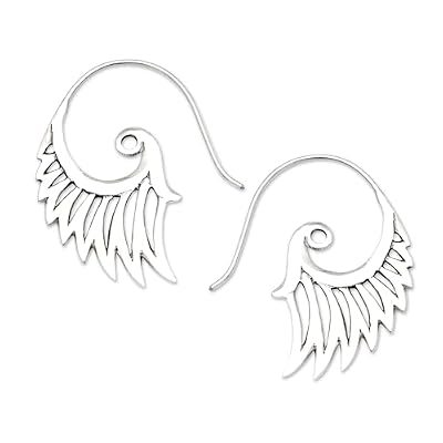 NOVICA Artisan Handcrafted .925 Sterling Silver Hoop Earrings | Half Hoop Waving Shape Vintage Earrings | Balinese | Jewelry Dangle Earring | Winged Beauty