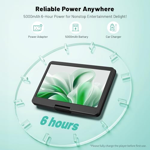17.5" Portable DVD Player with 15.6" Large HD Swivel Screen, 6 Hours Battery, Region Free, Supports Multiple Disc Formats/SD Card/USB, Sync TV and Projector, with High Volume Speakers (Black) - Image 3