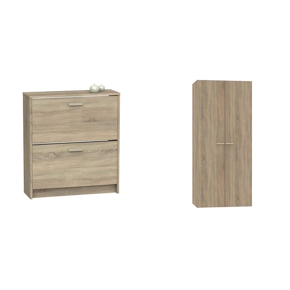 Zapatero Tibet roble Cambrian y armario de dormitorio compacto Muebles Pitarch