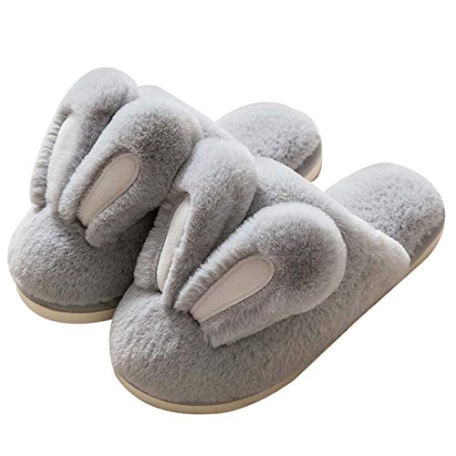Hopelong Women's Cute Rabbit Ears Plush House Slippers - Non-Slip Fluffy Indoor Warm Animal Slippers