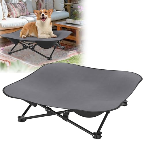 HENGMEI Lit pour chien, niche surélevée, avec cadre en fer, lit pour chien, lit pour chat, pour l'intérieur et l'extérieur, canapé pour chien, 68 x 68 x...