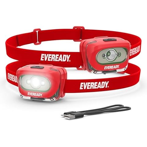Eveready X200 LED Rechargeable Headlamps (2-Pack), Super Bright IPX4 Water Resistant Head Lights for Running, Camping, Emergency, Outdoors (USB Cable Included) Cover