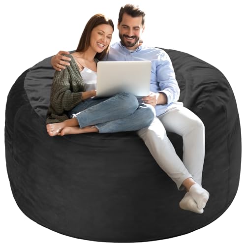 Homguava 4 FT Bean Bag Chair: 4' Bean Bags with Memory Foam Filled, Large Beanbag Chairs Soft Sofa with Dutch Velvet Cover-Black