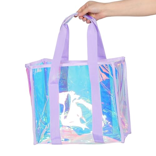 Homoyoyo Holographic Beach Bag Set for Women Large Capacity Pvc Tote with Zipper Versatile Hanging Pouch for Summer Outings and4