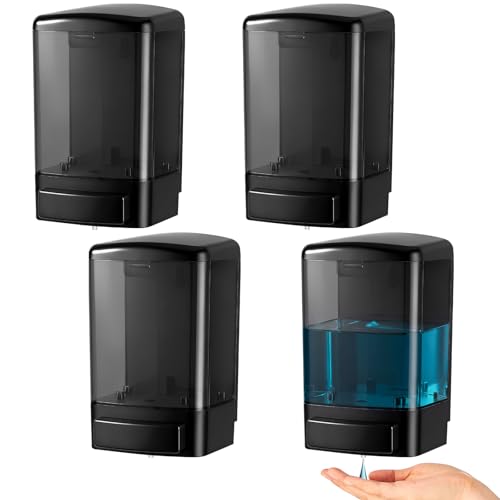 Image of Hushee 4 Pcs Plastic Wall Mounted Soap Dispenser Commercial Manual Soap Containers Wall Dispenser for Kitchen Shower Hotel Liquid Shampoo Gel Chamber (33.8 oz 1000 ml,All Black)