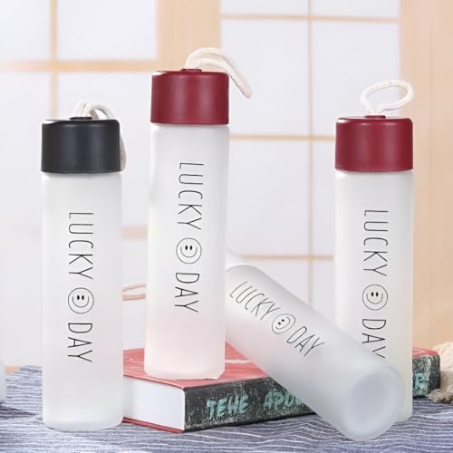 Image of Water Bottle for Office, Frosted Motivational 500 ML, Pack of 2 | Glass Bottle, Leakproof Lid, Stylish Slim Lightweight, For School Gym Travel, BPA Free Cute Aesthetic