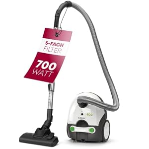 Bomann® Bodenstaubsauger mit energieeffizienten 700 Watt | Staubsauger mit 5-Fach Mikrofiltersystem | Sauger mit Beutel | Umschaltbare Bodenbürste und Bürsten-/Fugendüse | BS 9019 CB N weiß