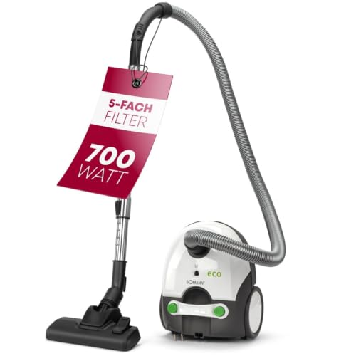 Bomann® Bodenstaubsauger mit energieeffizienten 700 Watt | Staubsauger mit 5-Fach Mikrofiltersystem | Sauger mit Beutel | Umschaltbare Bodenbürste und Bürsten-/Fugendüse | BS 9019 CB N weiß