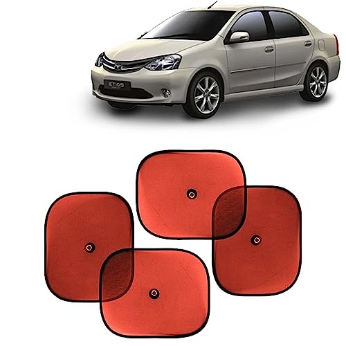 Image of KINGSWAY Car Window Curtain Sticky Sun Shades Compatible with Toyota Etios, (Year 2010-2020), Universal Fit Sunshades for Side Window, Rear Window, Red Color, 4 Pieces